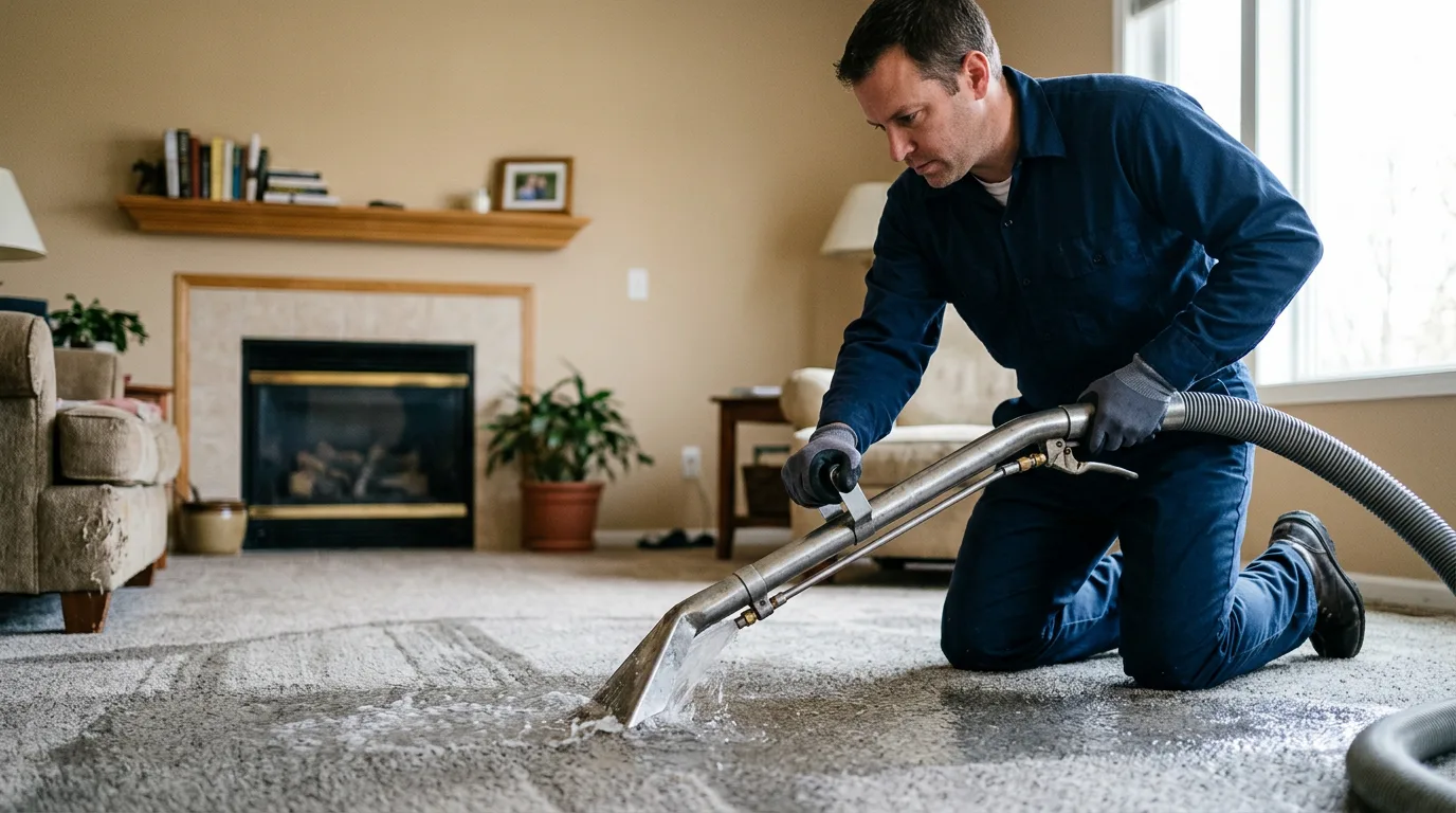 Water damage restoration technician working near Olmitz, KS